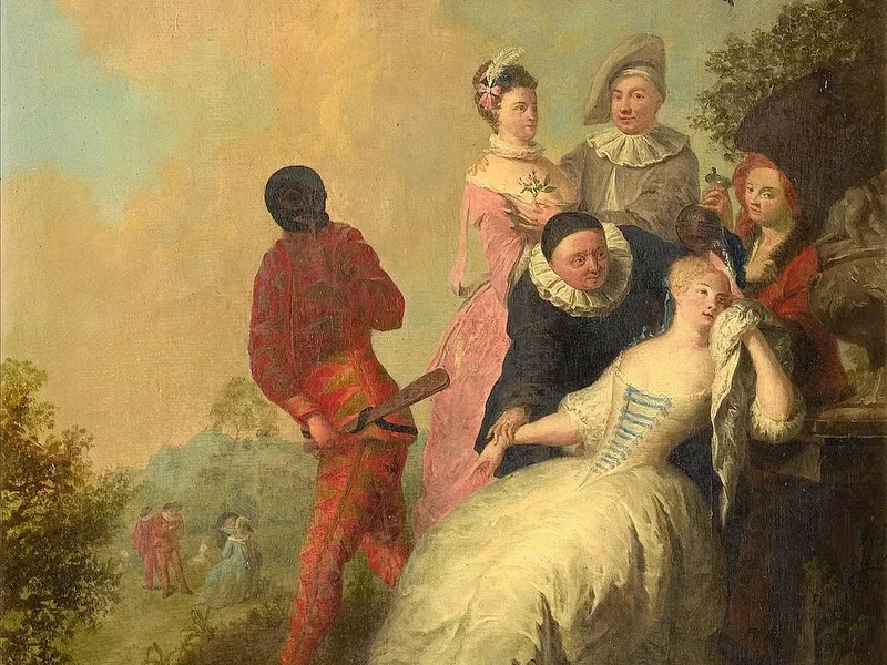1700-Gerard Joseph Xavery - Scena della Commedia dell'arte in un paesaggio